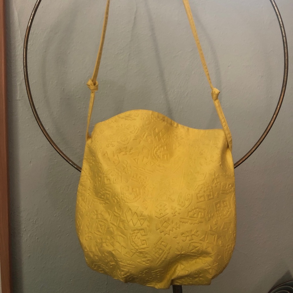 Vintage Yellow Bucket Bag, fabric, geometric